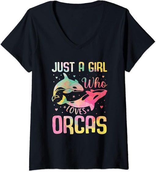 Womens Funny Just A Girl Who Loves Orcas V-Neck T-Shirt