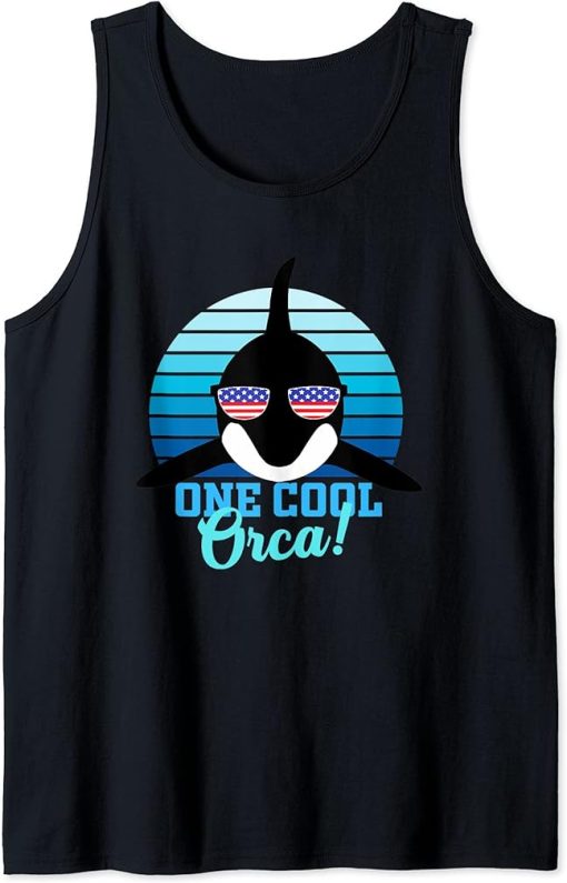 Orca gifts kids women men USA flag whales World Orca Day Tank Top