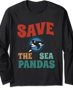 Retro Vintage Style - Save The Sea Pandas - I Love Orca Long Sleeve T-Shirt