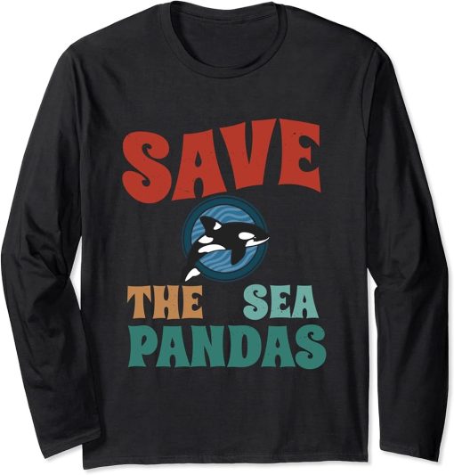 Retro Vintage Style - Save The Sea Pandas - I Love Orca Long Sleeve T-Shirt