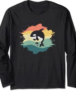 Orca Family Vintage Retro Art Long Sleeve T-Shirt