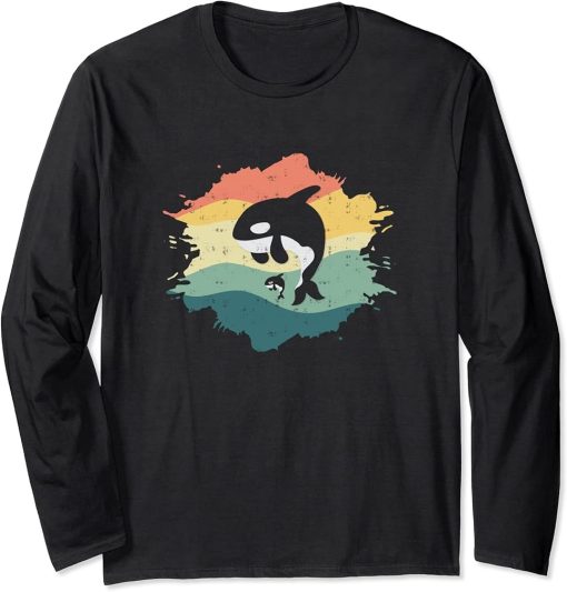 Orca Family Vintage Retro Art Long Sleeve T-Shirt