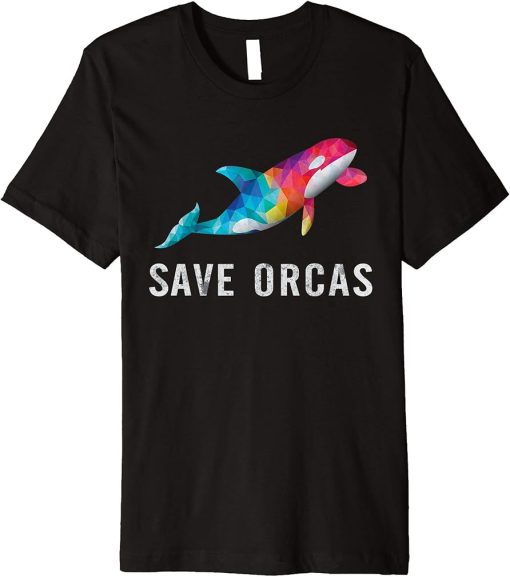 Orca Save Orcas Killer Whale Retro Polygonal Rainbow Diving Premium T-Shirt