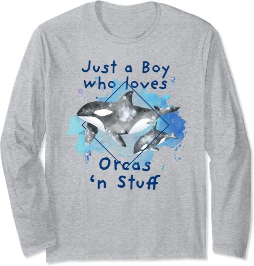 Just a Boy who Loves Orcas - Beautiful Sword Whale for Boys Long Sleeve T-Shirt