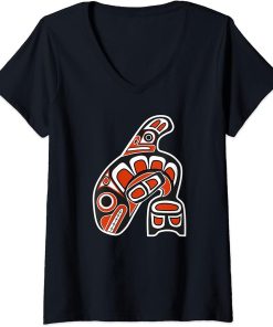 Womens Orca Whale Haida Style Art - Native American Totem Tribal V-Neck T-Shirt