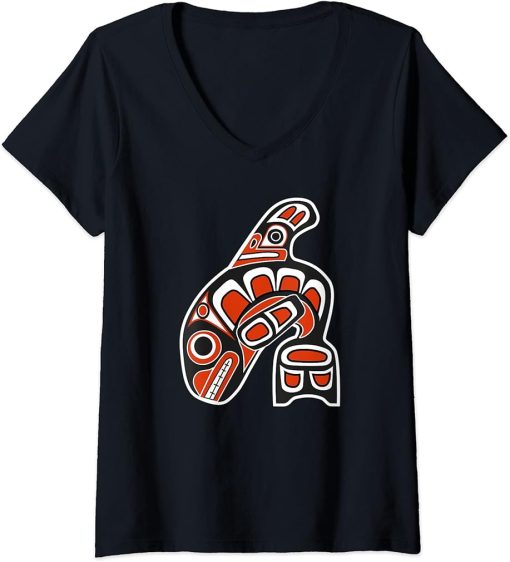 Womens Orca Whale Haida Style Art - Native American Totem Tribal V-Neck T-Shirt